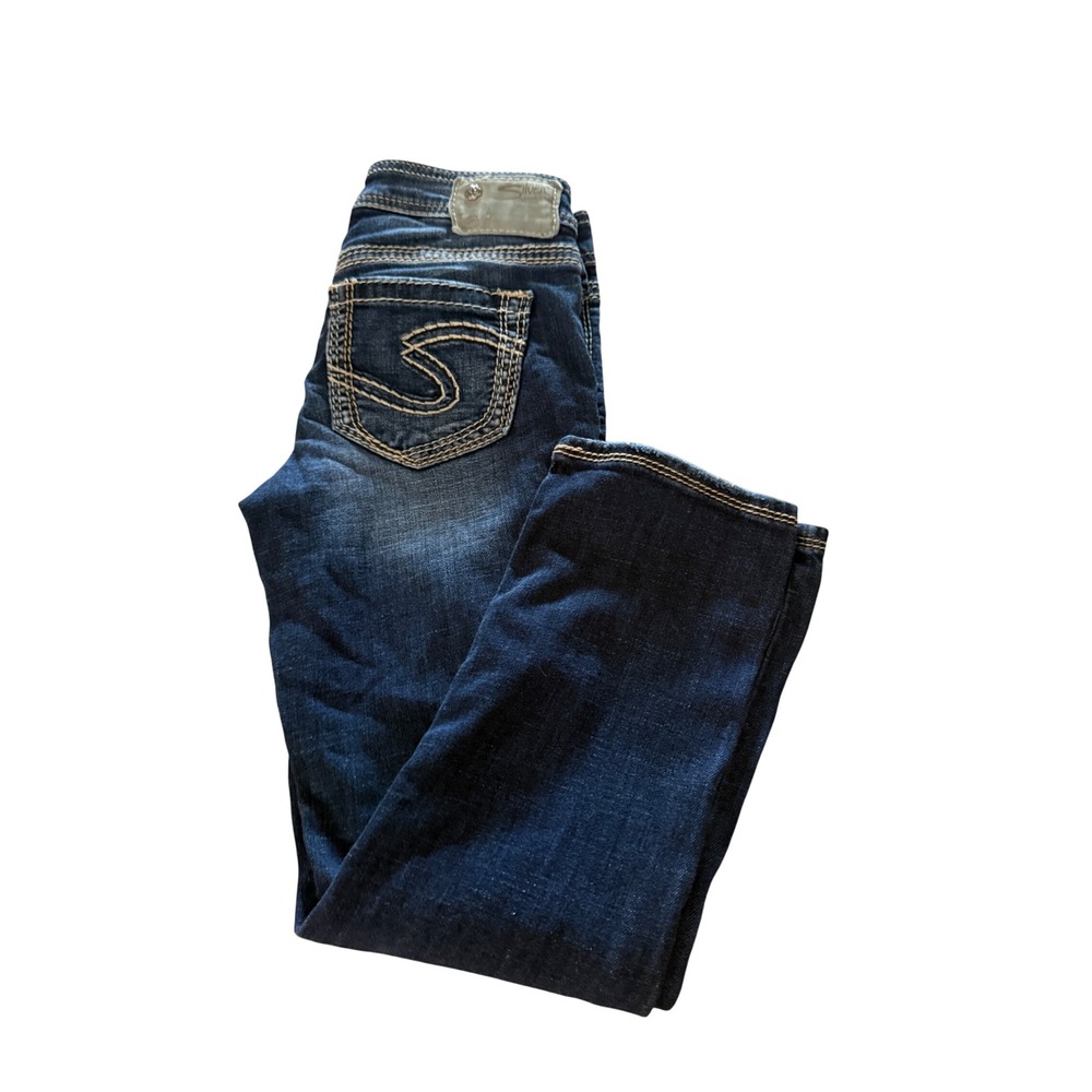 Silver Jeans Co Aiko Capri Dark Wash Slim Fit Contrast Stitch W24 Denim